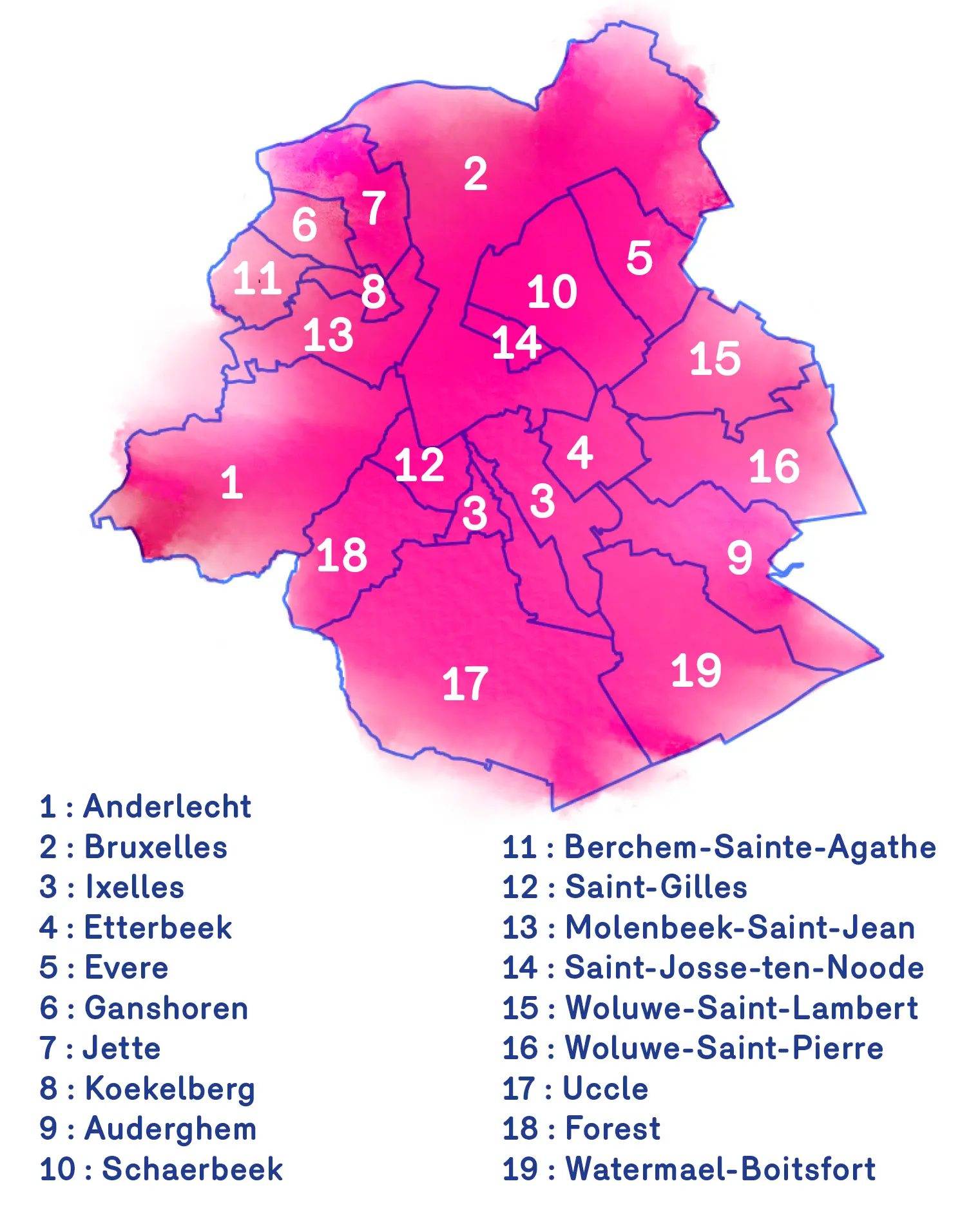 carte des 19 communes bruxelloises