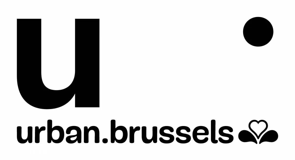 a black and white logo of urban.brussels with the Brussels' Iris