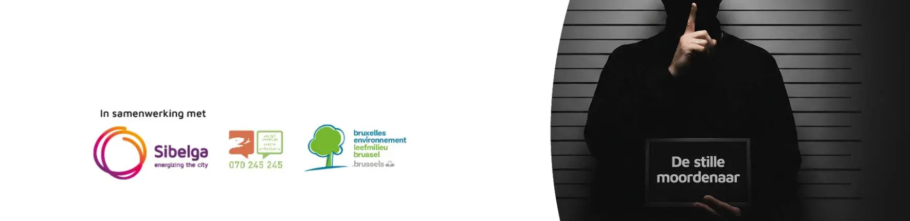 moordenaar zwart gekleed doet teken stilte