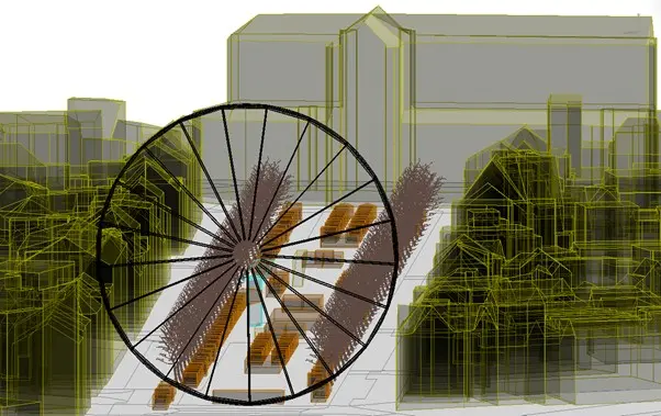 The 3D model of Place Sainte-Catherine and the Winter Wonders stands, produced by Paradigm for the needs of the ESA Acceleration Days.
