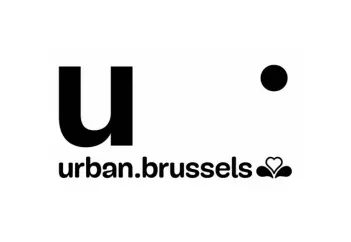 a black and white logo of urban.brussels with the Brussels' Iris