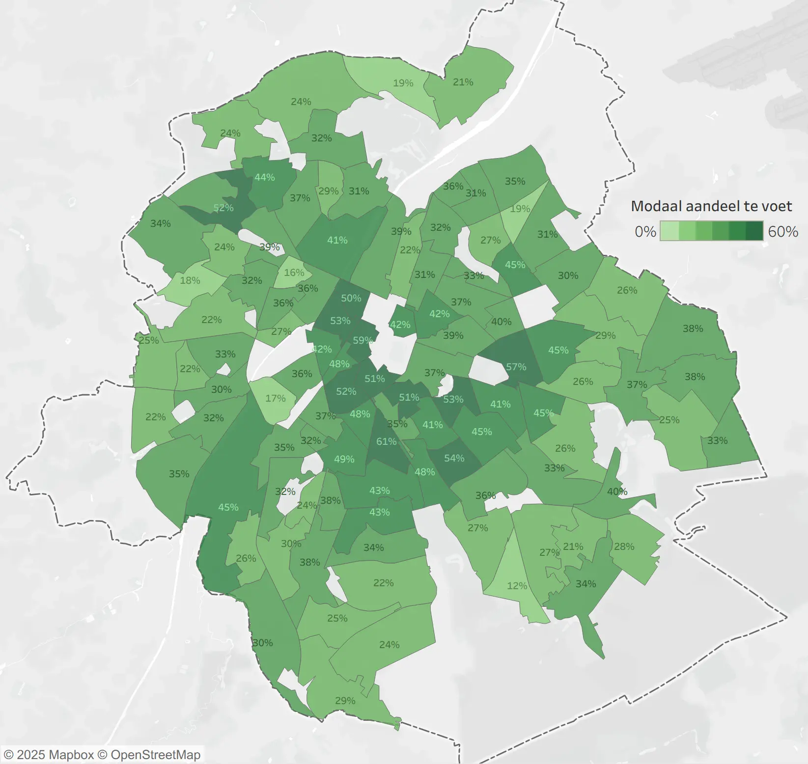 Modal aandeel te voet per wijk