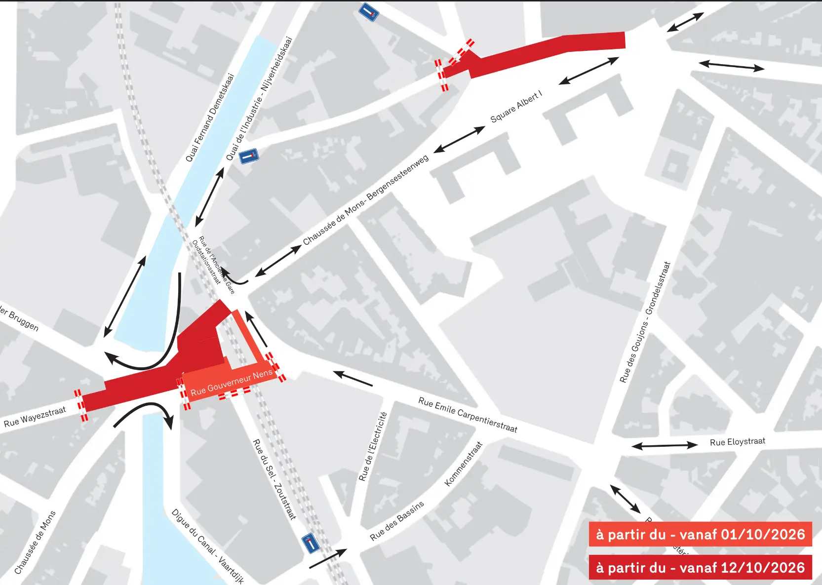 Carte travaux chaussée de Mons octobre 2026
